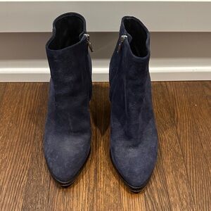 Alexander Wang Navy Suede Pointed-Toe Ankle Boots with Side Zip